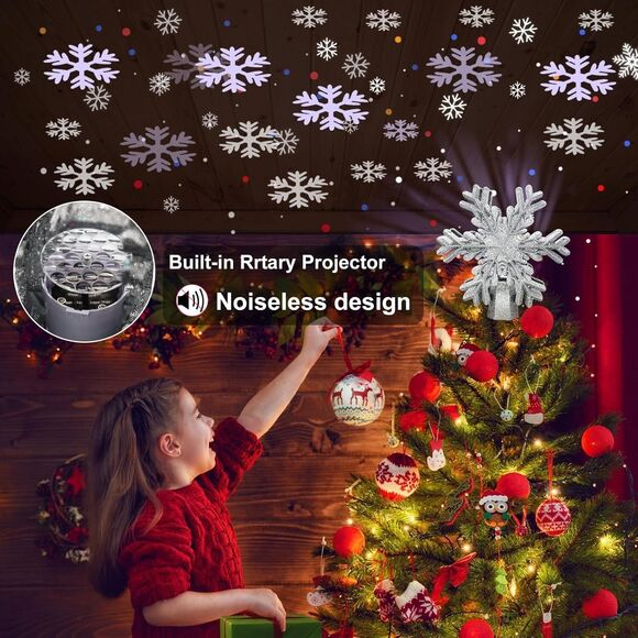 Christmas Tree Topper Star Projector Snowflake 3D Rotating Glitter LED Decor US - Picture 5 of 10